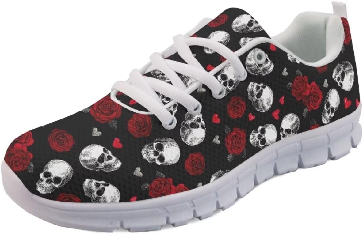 

Кроссовки Forchrinse для женщин и мужчин, повседневные обувь на шнуровке, дышащие легкие теннисные кроссовки для тренировок и ходьбы, Skull Roses
