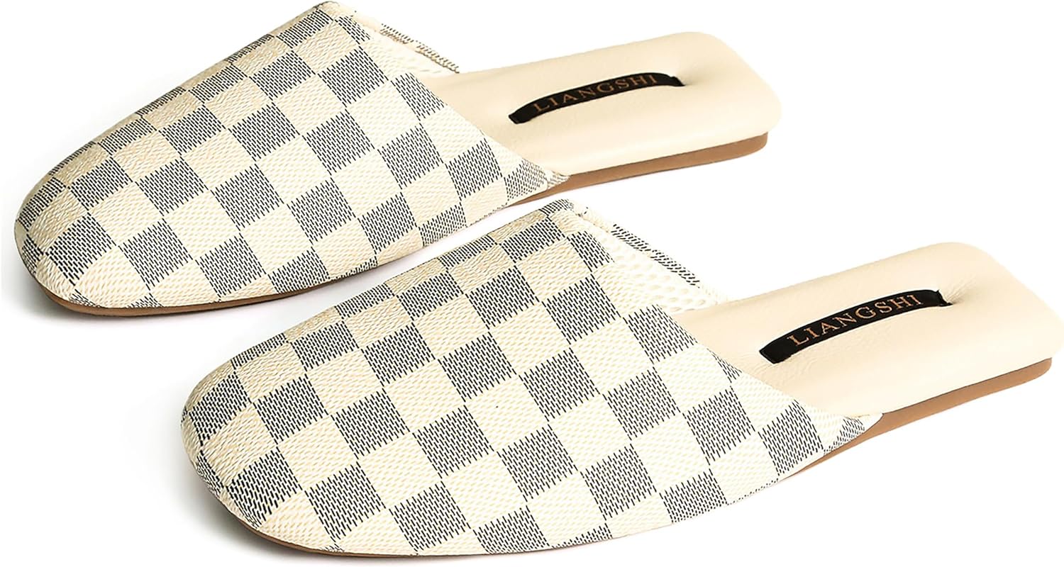 

Тапочки URAWOW с шахматным узором для женщин и мужчин, закрытые сандалии класса люкс, элегантная обувь для дома, для улицы и помещений, бежевый