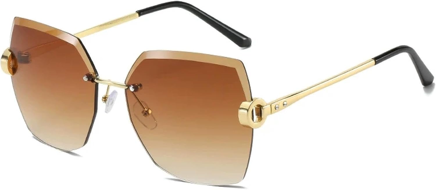 

Модные солнцезащитные очки большого размера без оправы из металла для женщин и мужчин, роскошные винтажные летние дорожные солнцезащитные очки с защитой от УФ-излучения UV400 TKKTLLT, Gold Gradient Tea