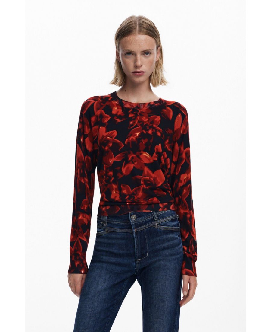 

Легкий женский свитер с цветочным принтом Desigual, Black