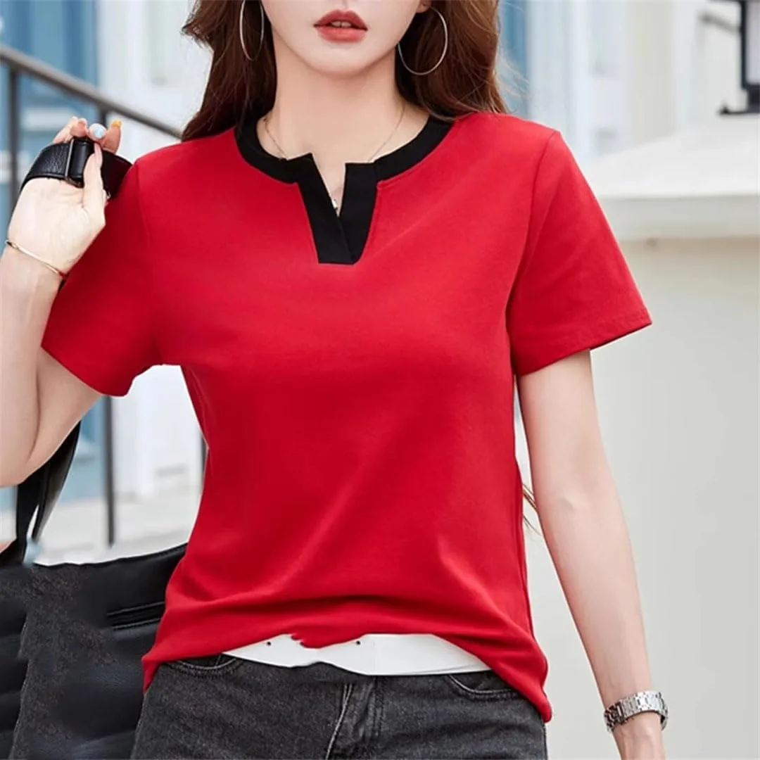 Женская футболка V-образным вырезом с коротким рукавом Slim Fit — фото 4
