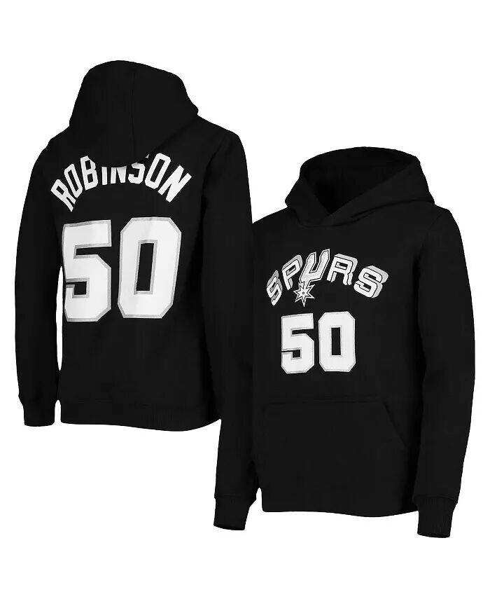 

Черный пуловер с капюшоном Big Boys David Robinson San Antonio Spurs из твердой древесины с именем и номером Mitchell & Ness