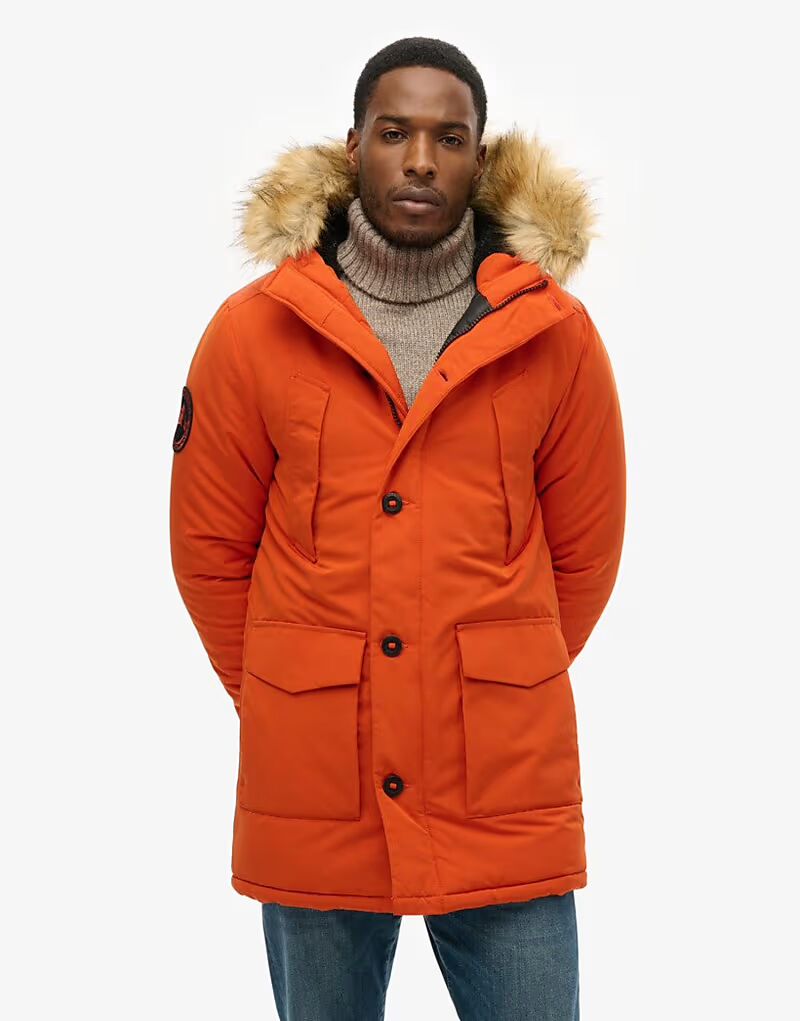 

Парка Superdry Everest с капюшоном и искусственным мехом цвета тыквенного пюре