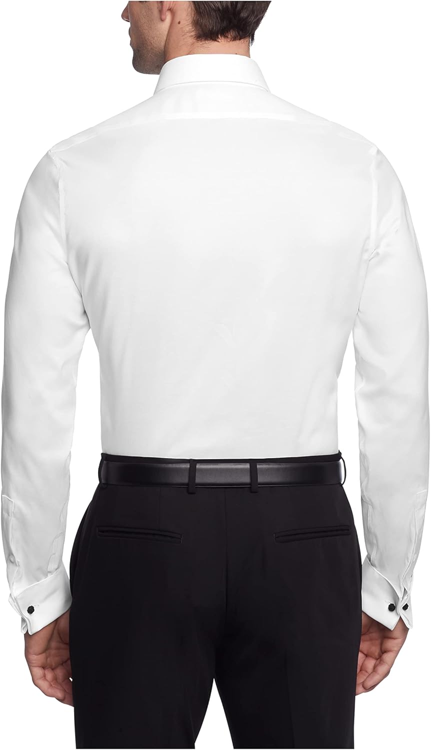 Мужская рубашка Calvin Klein, облегающая, без желтизны, эластичная, однотонная, с французскими манжетами, White — фото 2