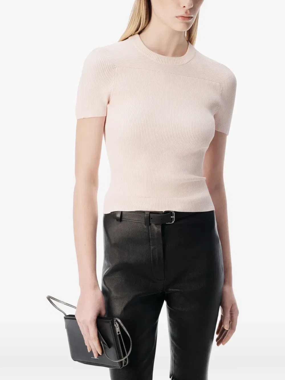 Футболка в рубчик с рельефным логотипом Alexander Wang, розовый — фото 2
