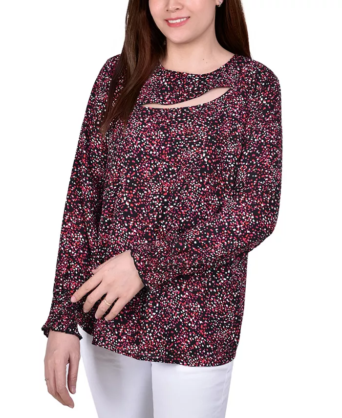 

Миниатюрная блузка Добби с длинными рукавами NY Collection, мультиколор
