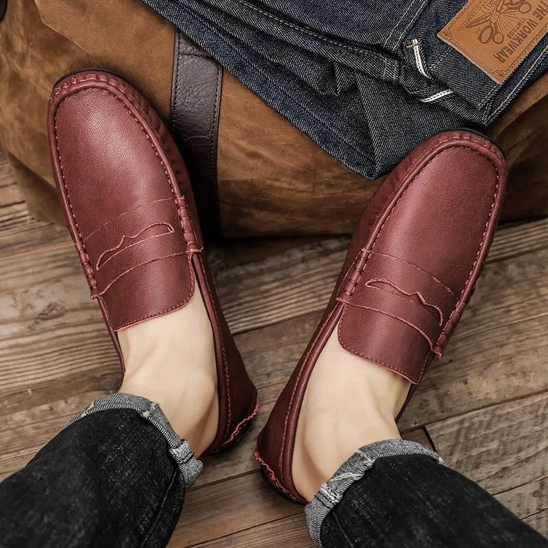 Лоферы кожаные, Penny Driving Loafers, Красный/Коричневый SayfuR — фото 4