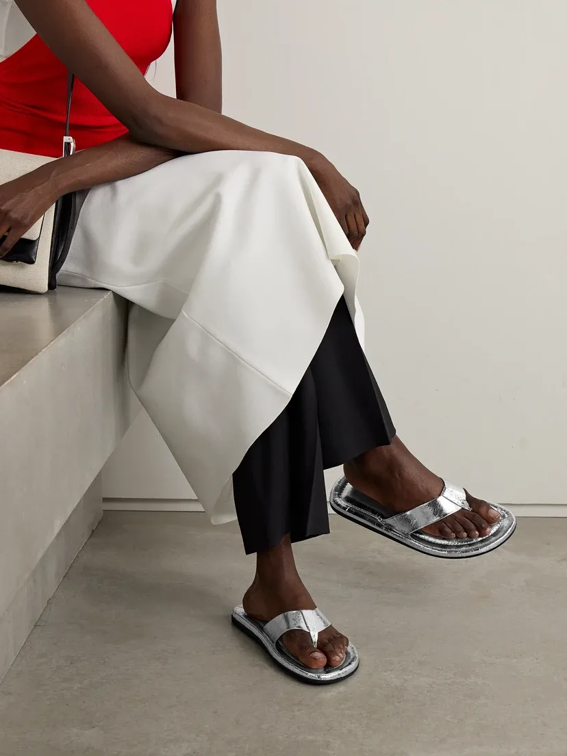 Вьетнамки Cooper из металлизированной жатой кожи Proenza Schouler, серебряный — фото 2