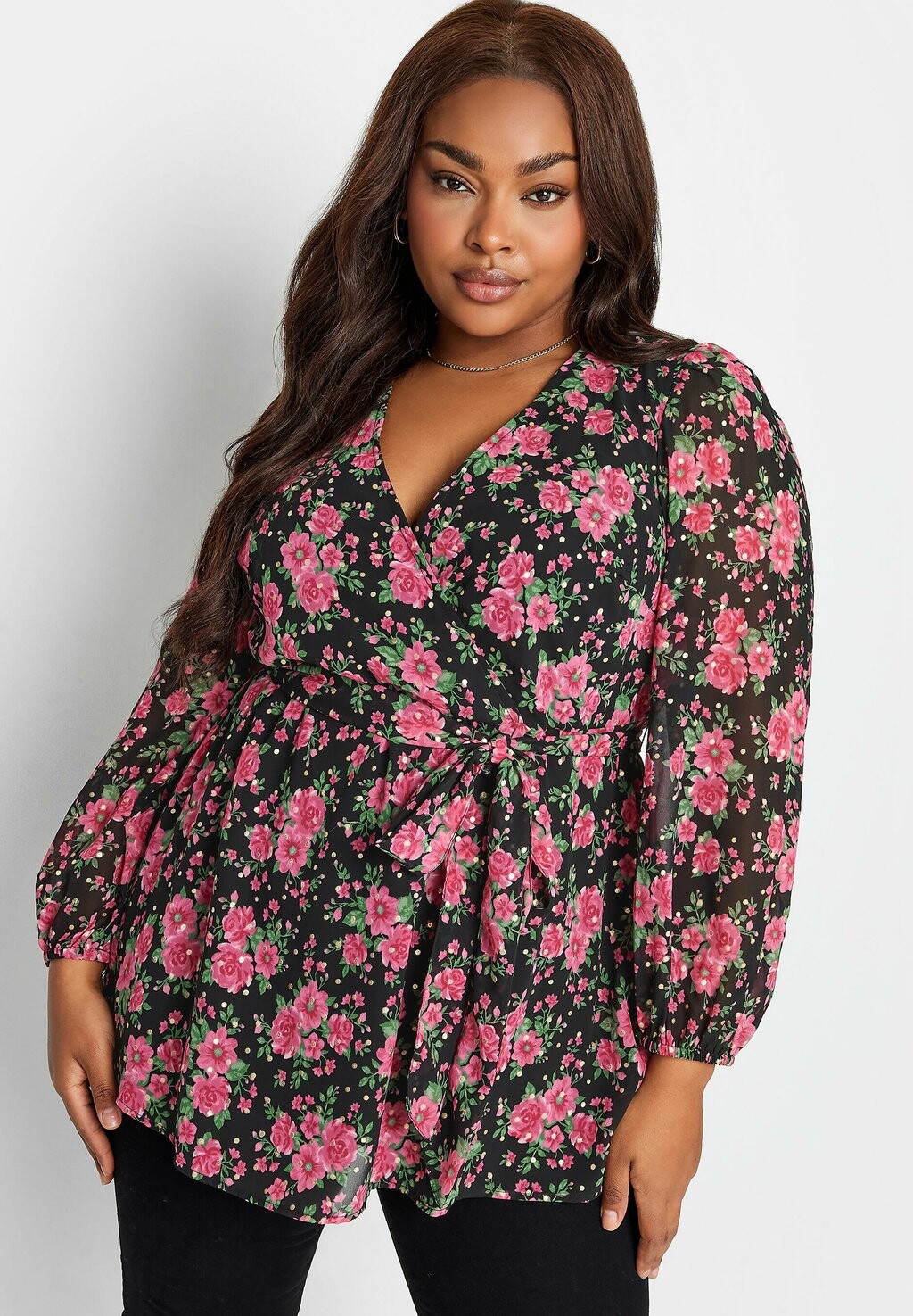 

Блузка Floral Print Wrap Yours Clothing, черный