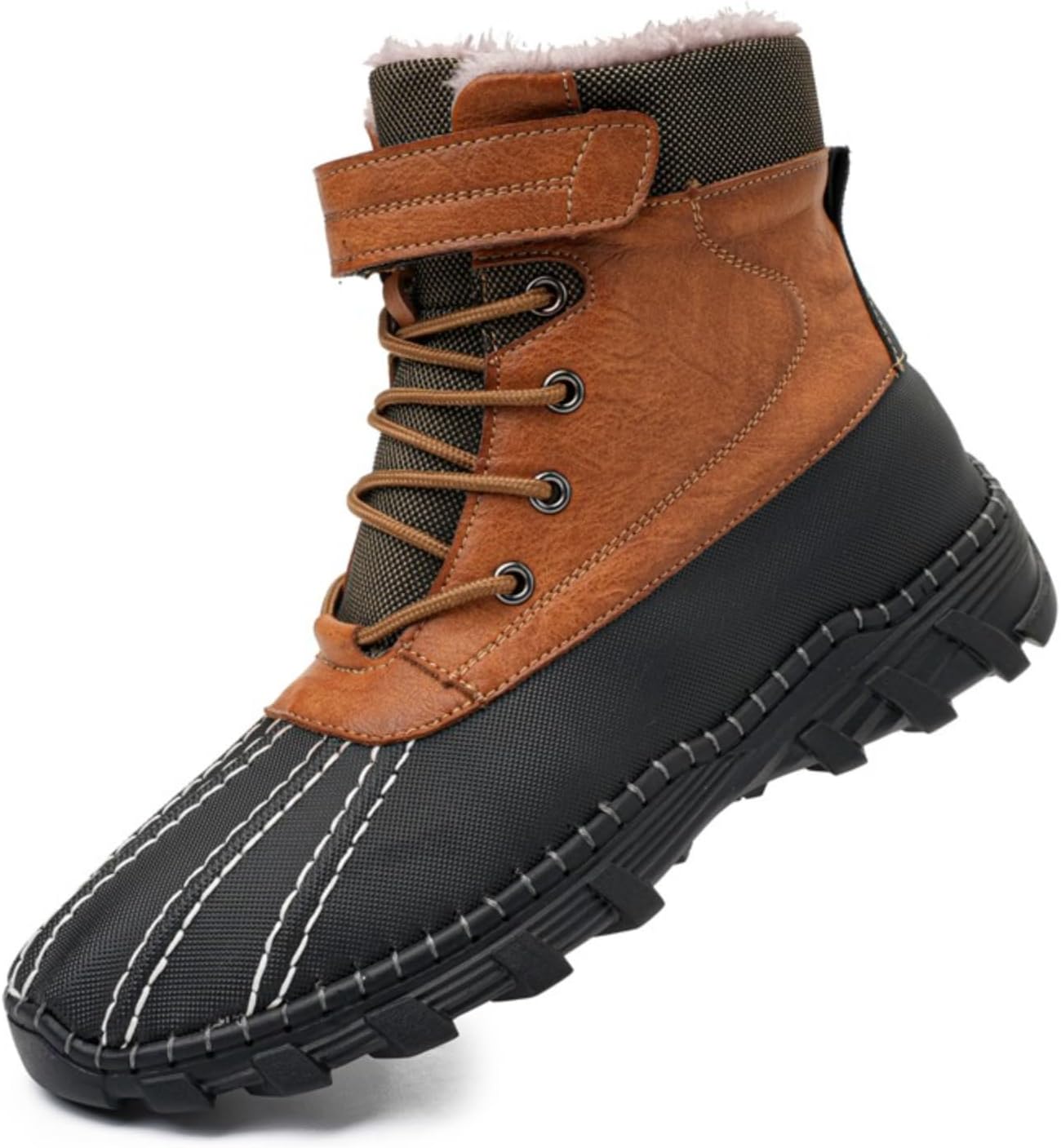 

Мужские высокие кожаные ботинки на шнуровке, водонепроницаемые, с широкой круглой ноской, противоскользящей резиновой подошвой, ботинки до щиколотки для зимы, снега, дождя, активного отдыха на улице, походов и повседневной носки Netehadi, желтый