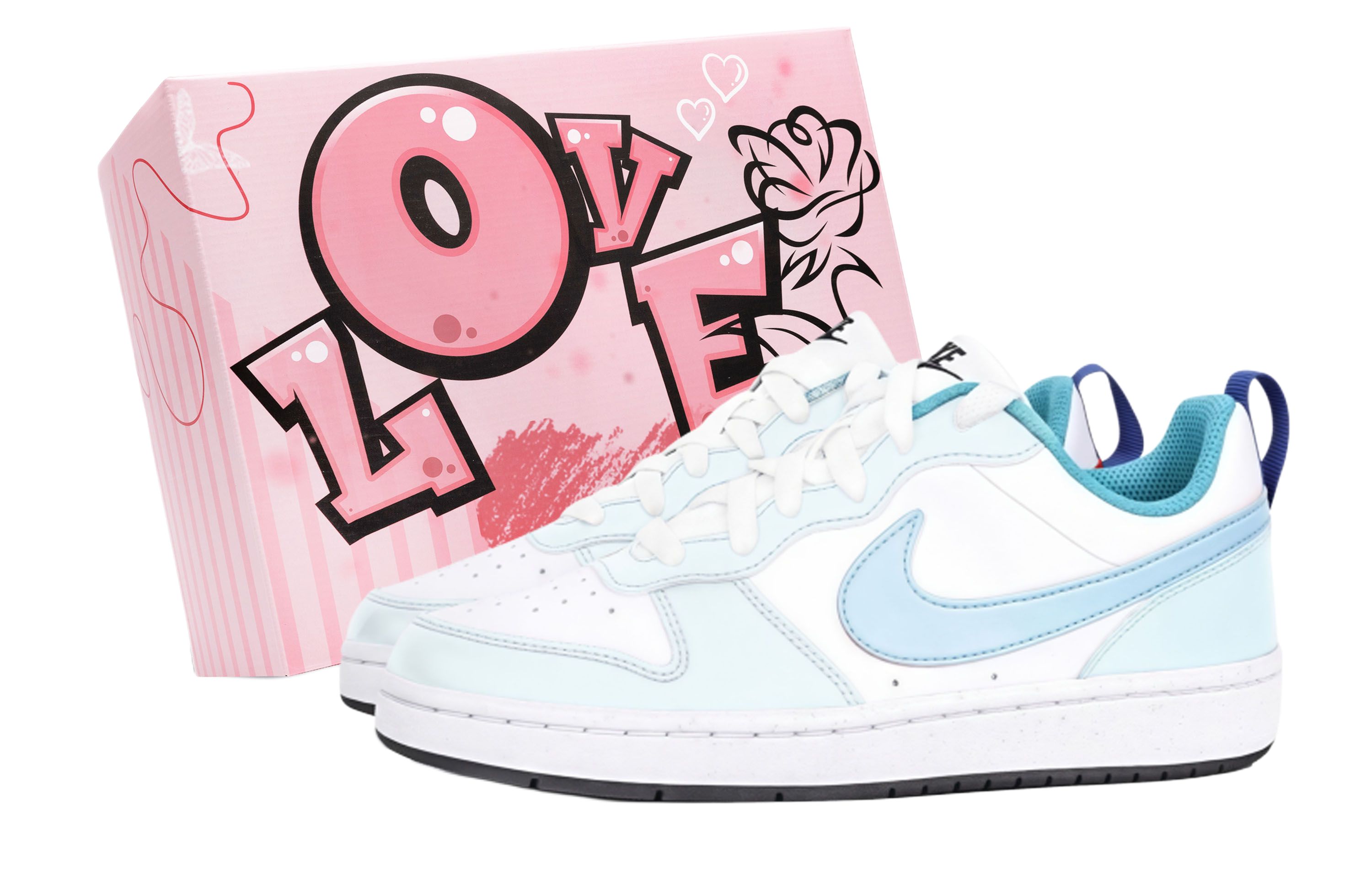 

Nike Детские кроссовки для скейтбординга Court Borough Mood Box 2 с противоскользящей подошвой, износостойкие, синие, для подростков