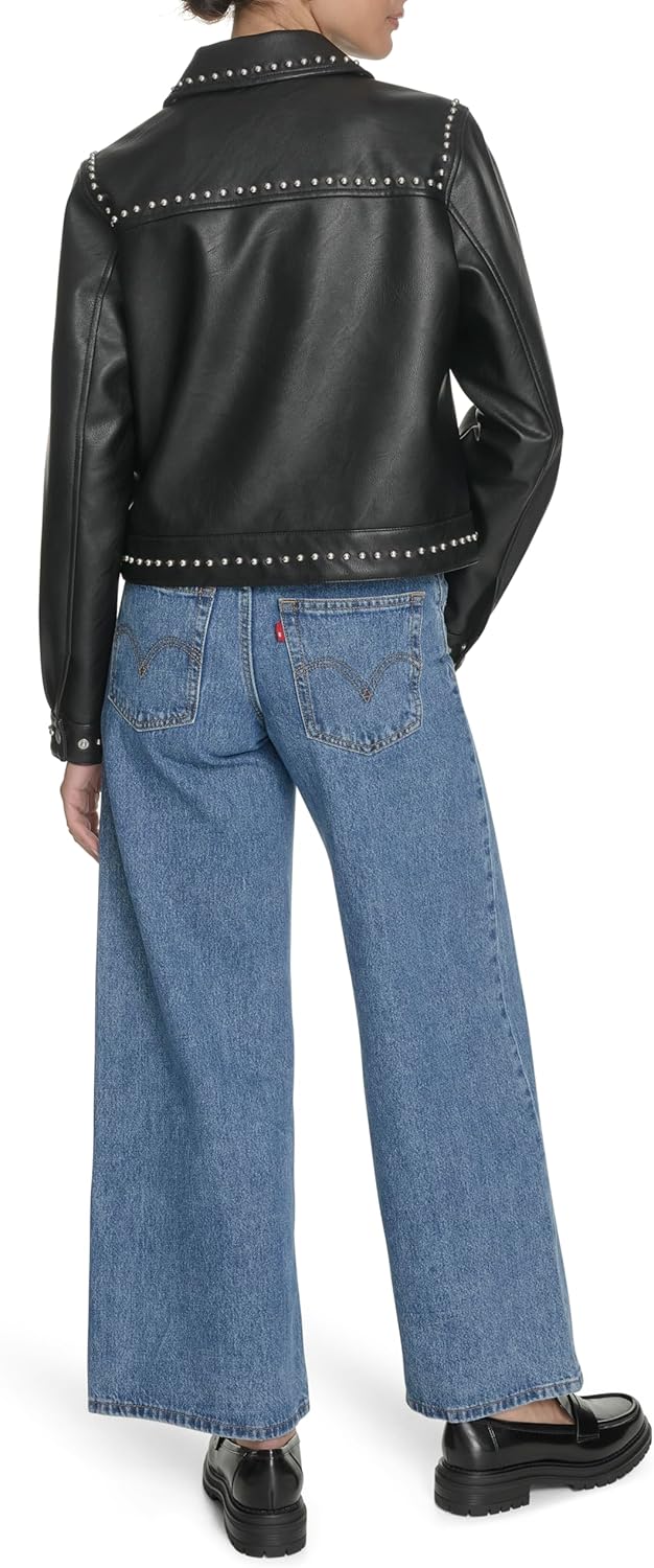 Женская куртка Levi's из искусственной кожи с заклепками, черный — фото 4