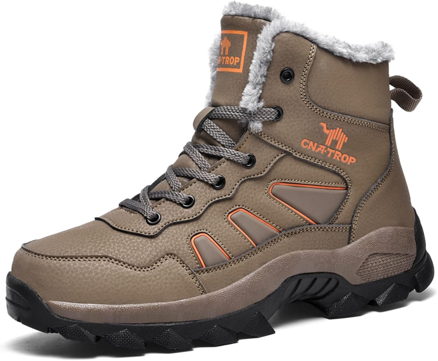 

Мужские зимние теплые кожаные снежные ботинки PURCHAWEE, удобная поддержка свода стопы, противоскользящие, для походов, кемпинга, треккинга и туризма, хлопковые обувь, коричневый