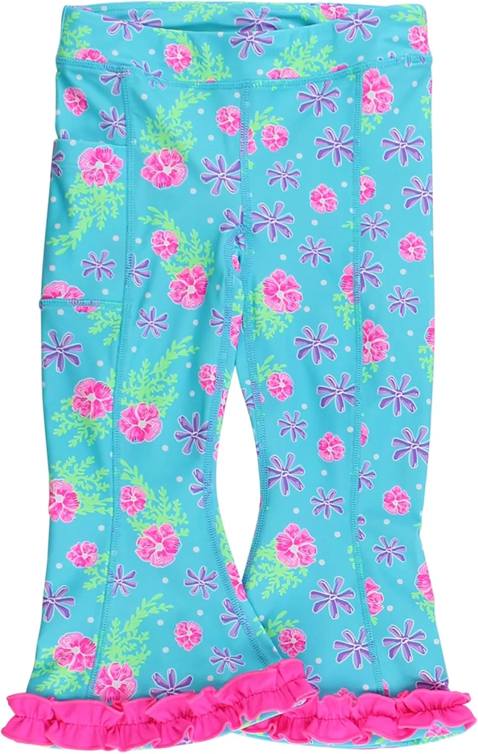 Детские спортивные брюки с рюшами RuffleButts, Neon Happy Hibiscus