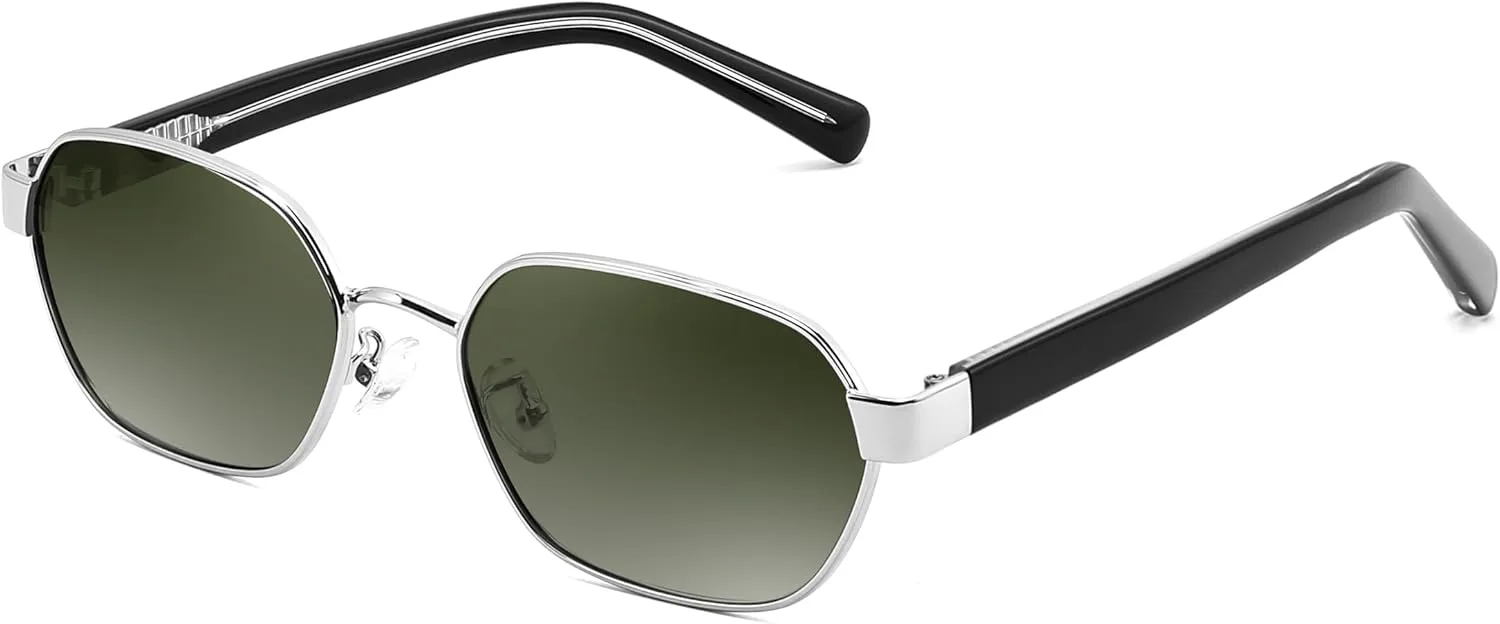 

FEISEDY Модные поляризованные шестиугольные солнцезащитные очки для женщин и мужчин в ретро-оправе с прямоугольной защитой UV400, артикул B4198, Silver/Grey Green