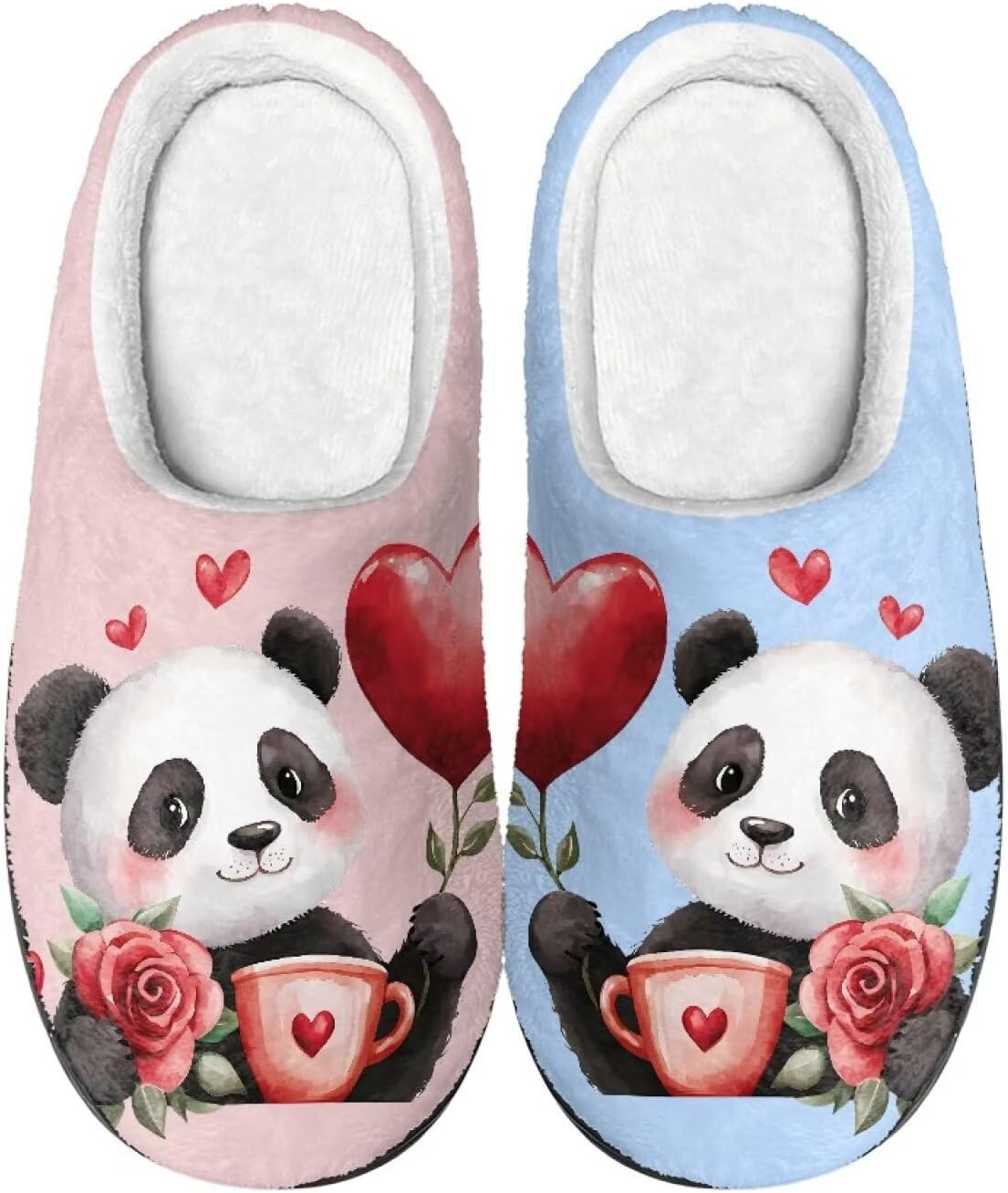 

Мужские и женские нескользящие тапочки, теплые мягкие уютные тапочки из фланели, домашняя обувь для спальни и улицы, размеры 2-12 Zcfygdx, Panda With Love Pattern Print