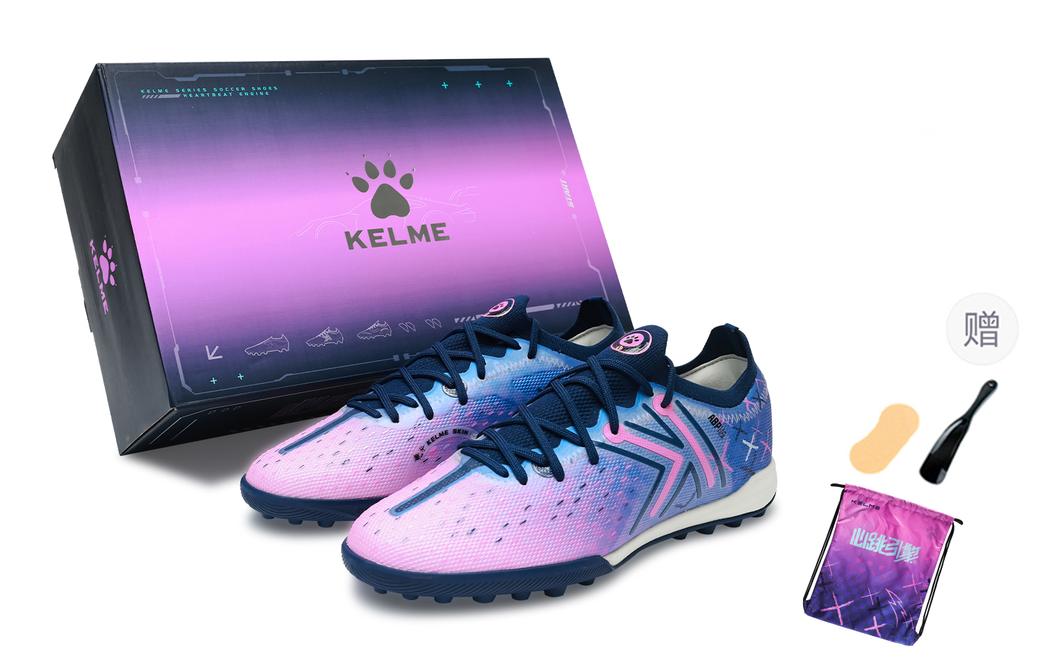 KELME Футбольные бутсы Ji Di 5.0 TF Turf Shock Absorbers, устойчивые к истиранию и скольжению, унисекс, темно-синие, неоново-розовые