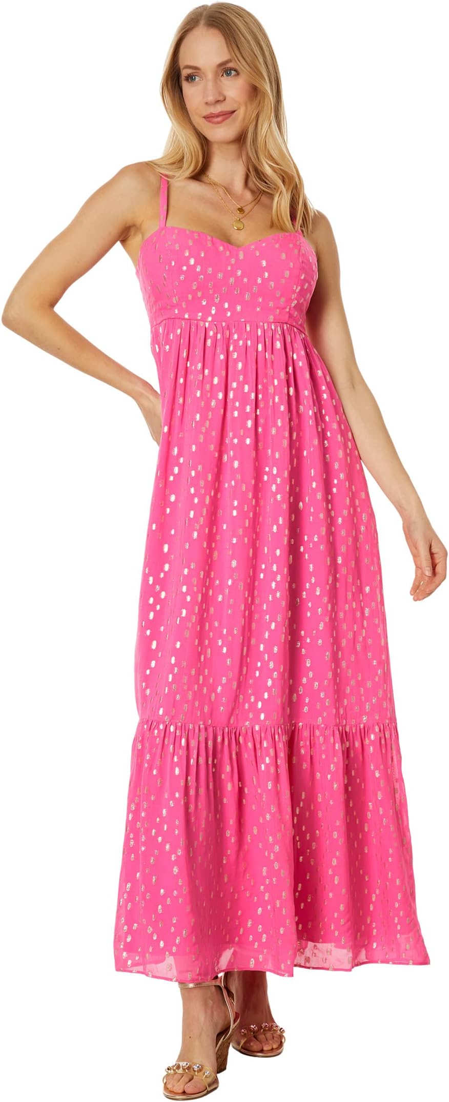 

Платье Lilly Pulitzer Hiedi Maxi Dress, цвет Aura Pink Viscose Metallic Clip Dobby