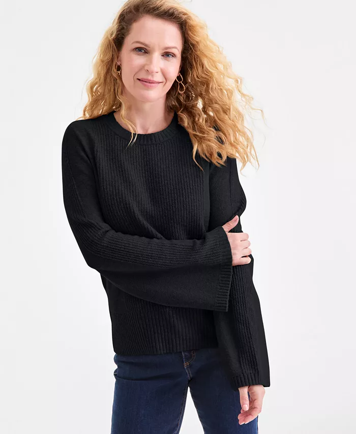 

Женский свитер с колокольчиками из буклированного ребристого трикотажа Style & Co, черный