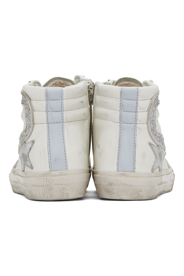эксклюзивные белые слайдеры Ssense Golden Goose, цвет iridisent glitter — фото 2