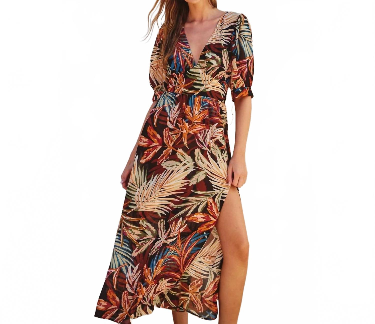 

Винтажное пальмовое макси-платье в коричневом цвете DRESS FORUM