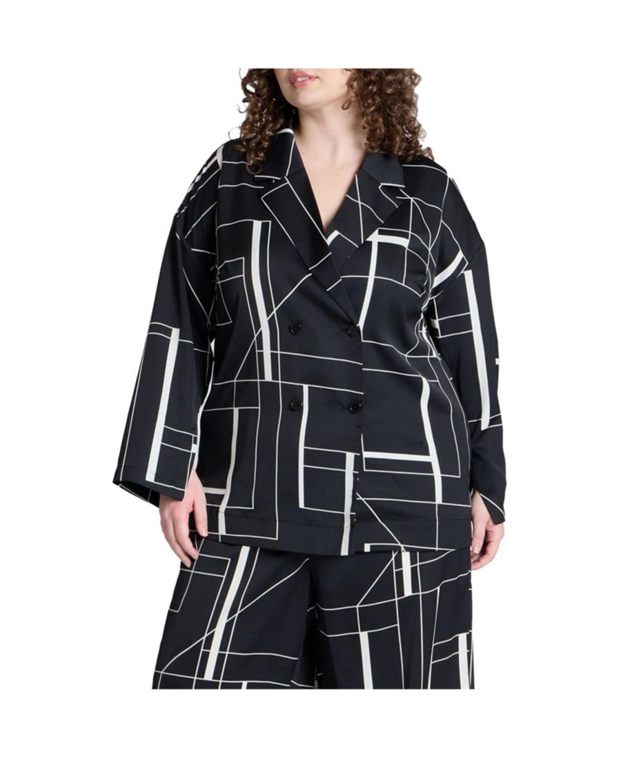 

Женская двубортная рубашка свободного кроя ELOQUII, Geometric lines black