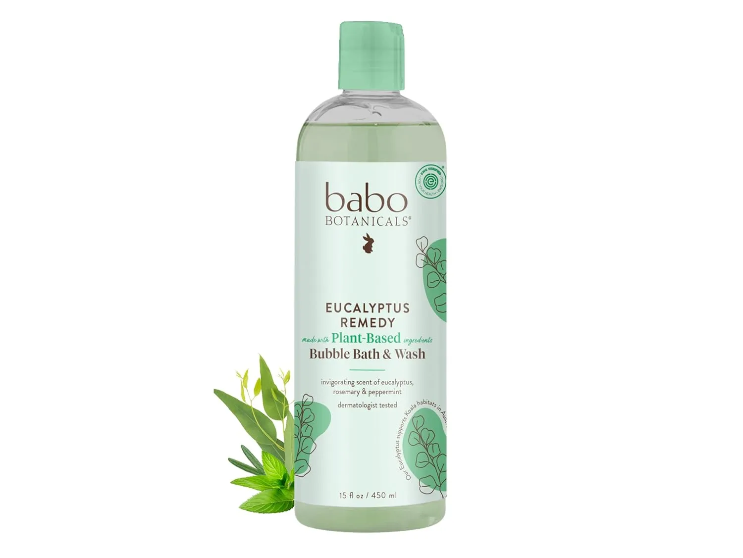 BABO Botanicals Eucalyptus Remedy 2-в-1 Пена для ванны и гель для душа - Освежающий аромат эвкалипта, розмарина и мяты перечной - Для всех возрастов - Сертифицировано EWG - Веганский продукт 28.35 г (1 шт.)