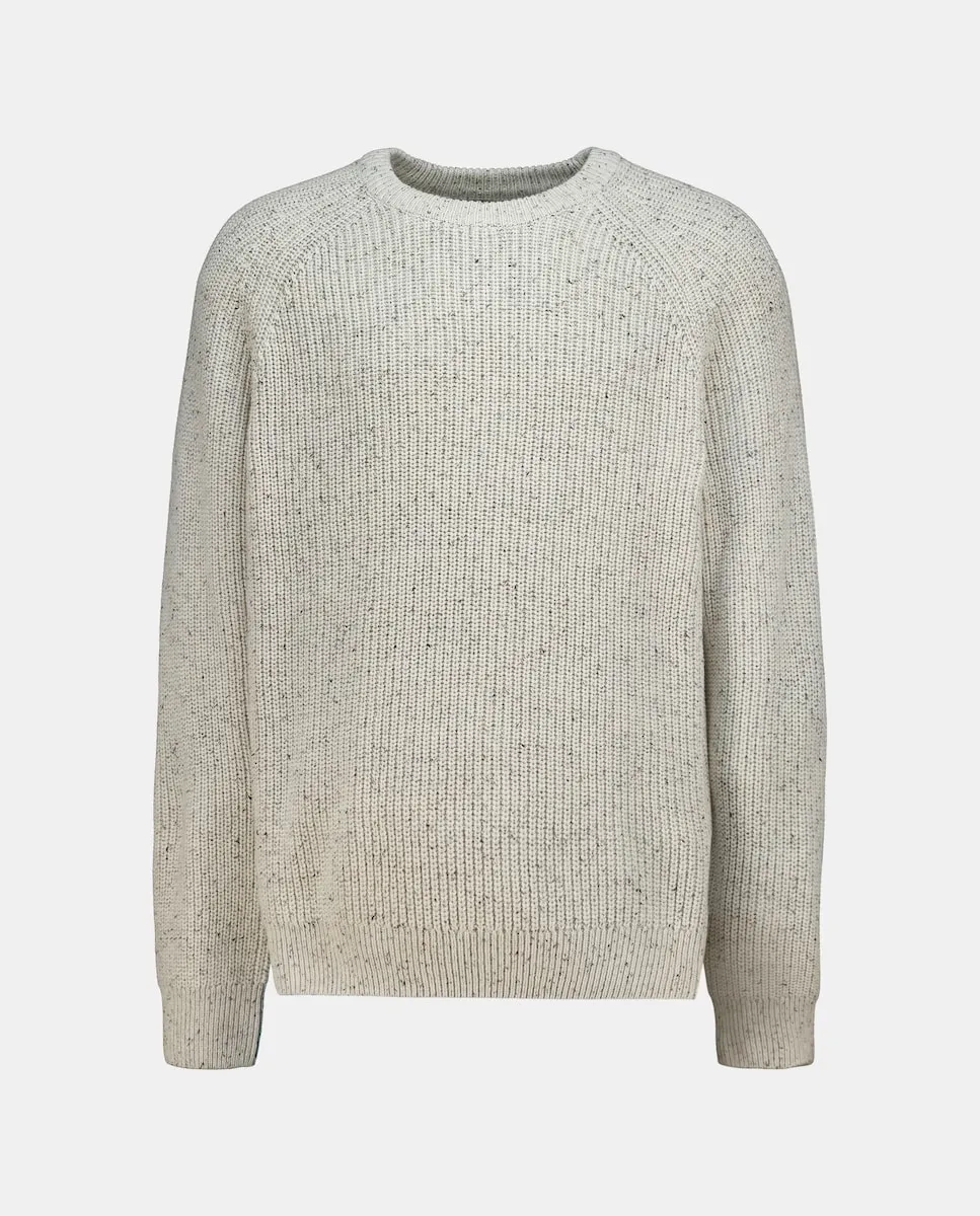 

Мужской джемпер с круглым вырезом, вязка канелье с эффектом нэпа Green Coast, белый