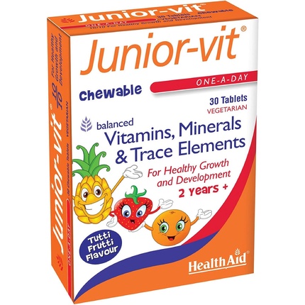 

Жевательные мультивитамины Healthaid Junior-Vit, 30 вегетарианских таблеток, Health Aid