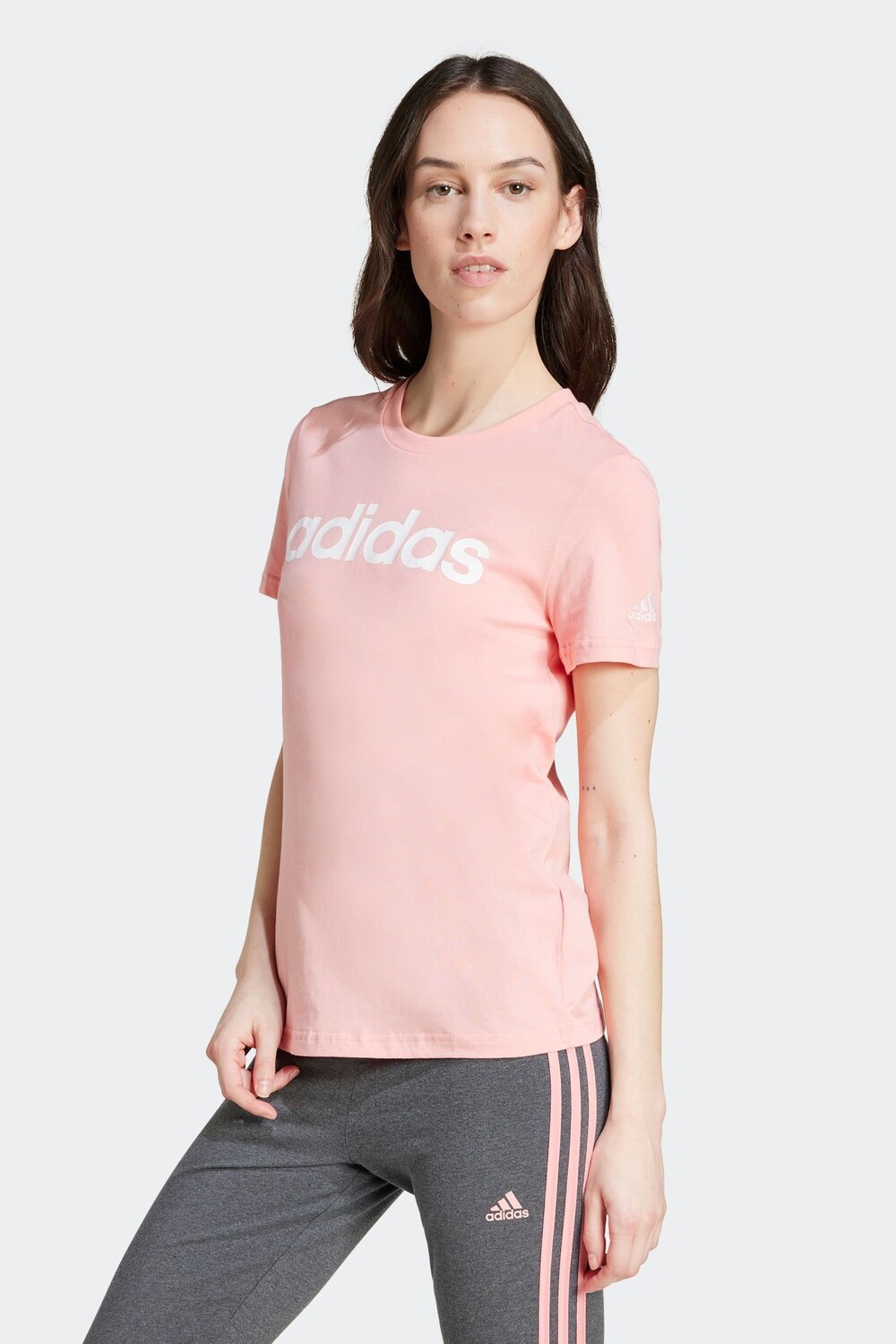 

Футболка Slim sportswear essentials с логотипом из 100% хлопка Adidas, розовый