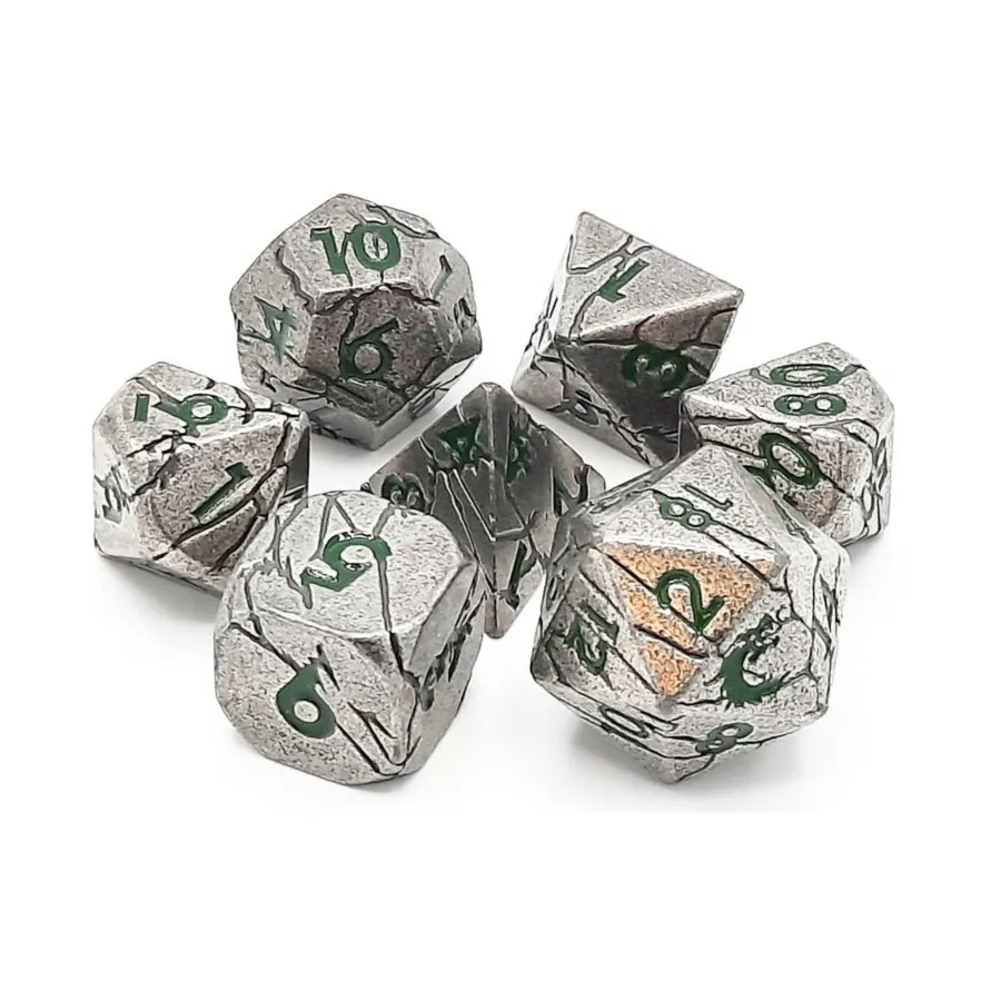 

Набор Orc Forged Poly — древнее серебро с зеленым (7), Metal Dice - Orc Forged