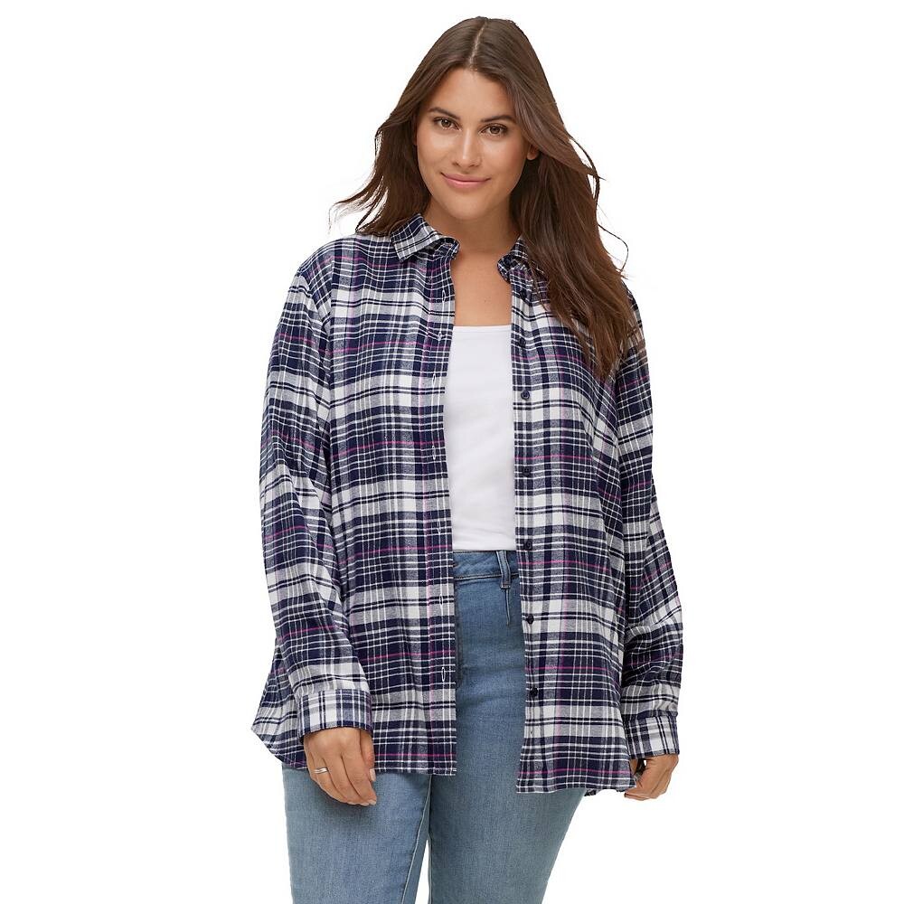 

Женская фланелевая рубашка в клетку Ellos больших размеров, цвет Navy Plaid