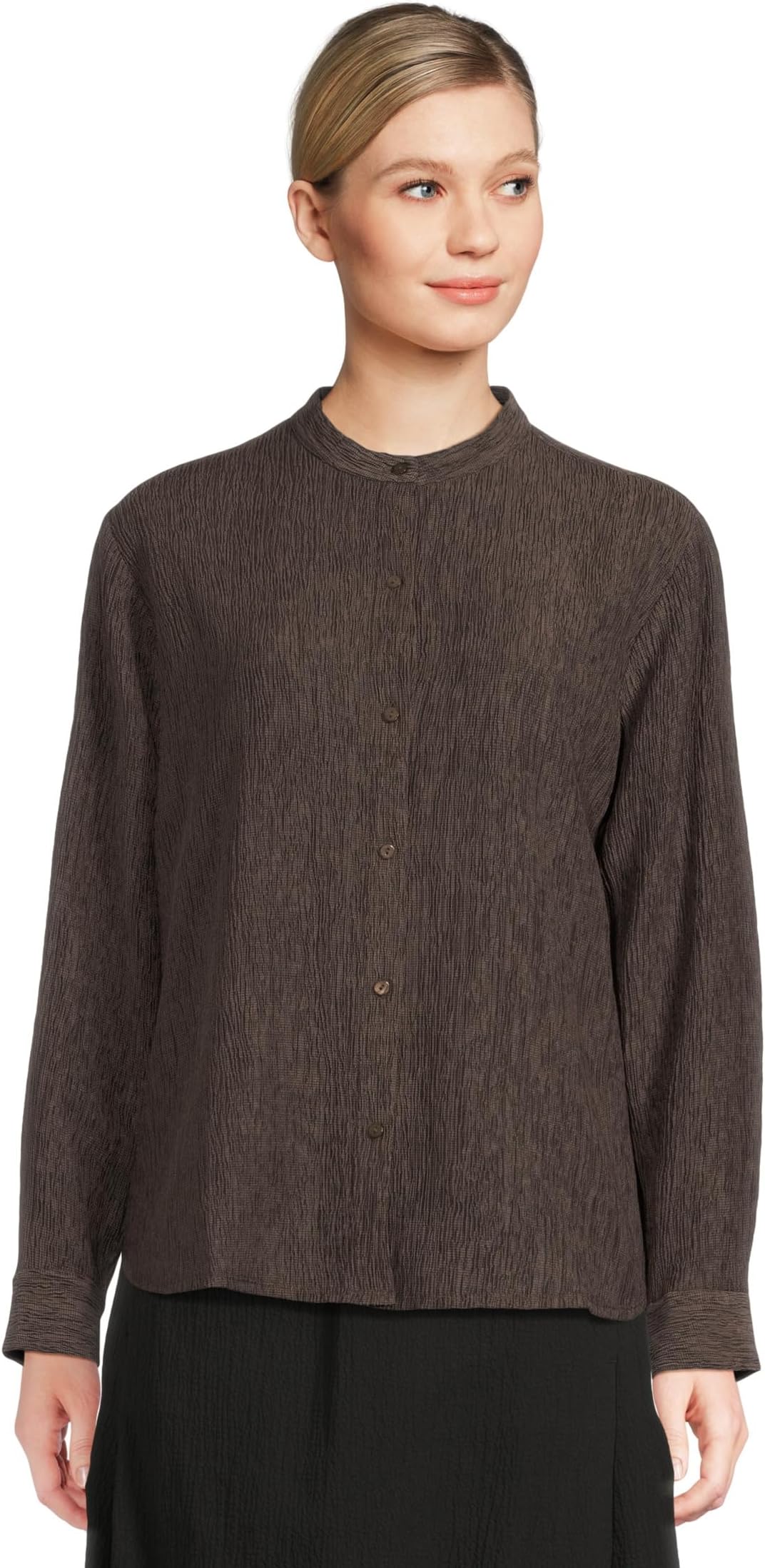 

Рубашка Eileen Fisher Woven Plisse Mandarin Collar Shirt, цвет Rye