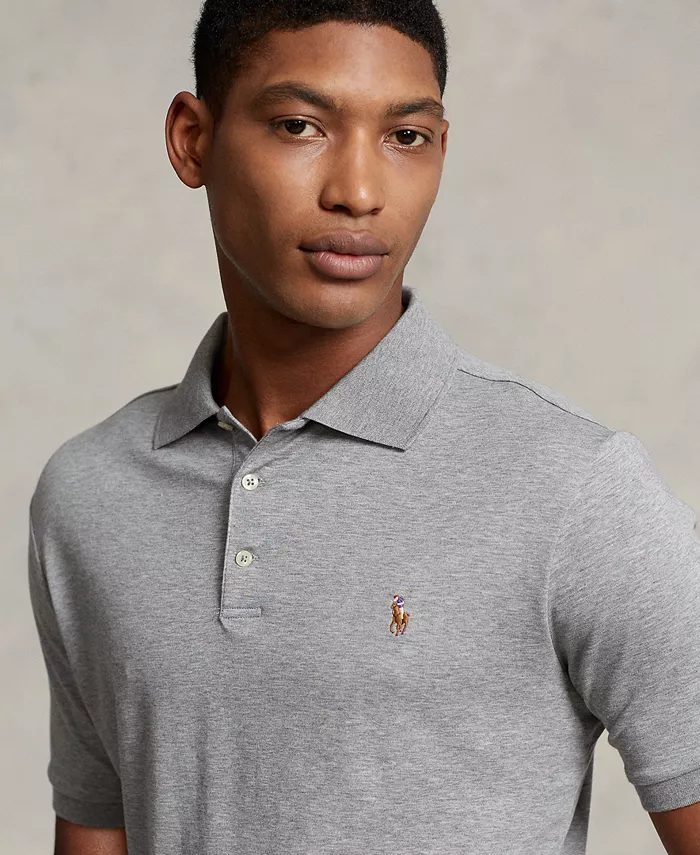 Мужская классическая поло из мягкого хлопка Polo Ralph Lauren, серый — фото 3