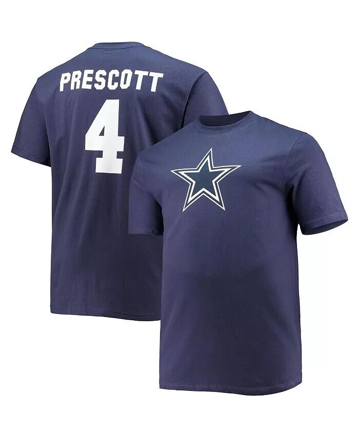 

Мужская футболка Dak Prescott Navy Dallas Cowboys Big and Tall с именем и номером игрока Fanatics
