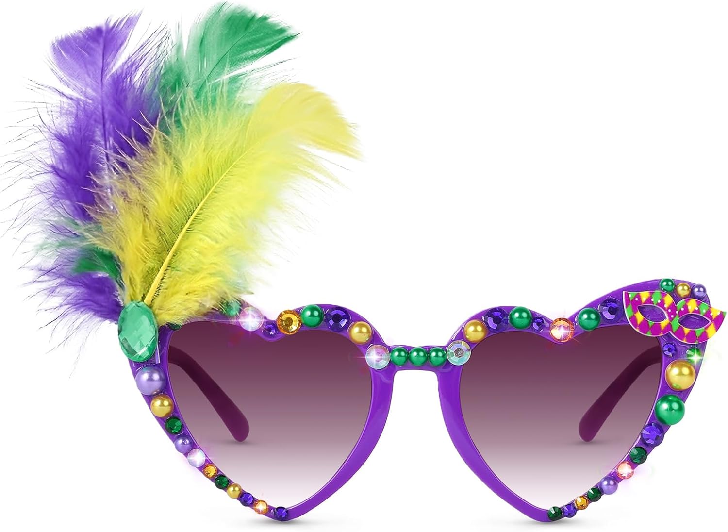 

Солнцезащитные очки YOGFIT Mardi Gras для женщин и мужчин, солнцезащитные очки в форме сердца с бусинами Mardi Gras для карнавала в Новом Орлеане. Аксессуары для парада, Green