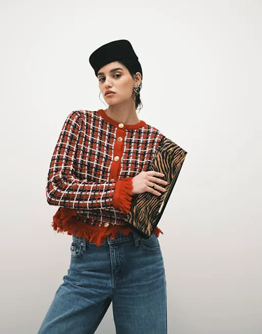 

Красный вязаный твидовый кардиган ASOS DESIGN