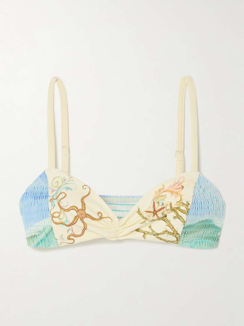 

Верх бикини с принтом и сборками цвета изумрудной бухты Alémais, синий