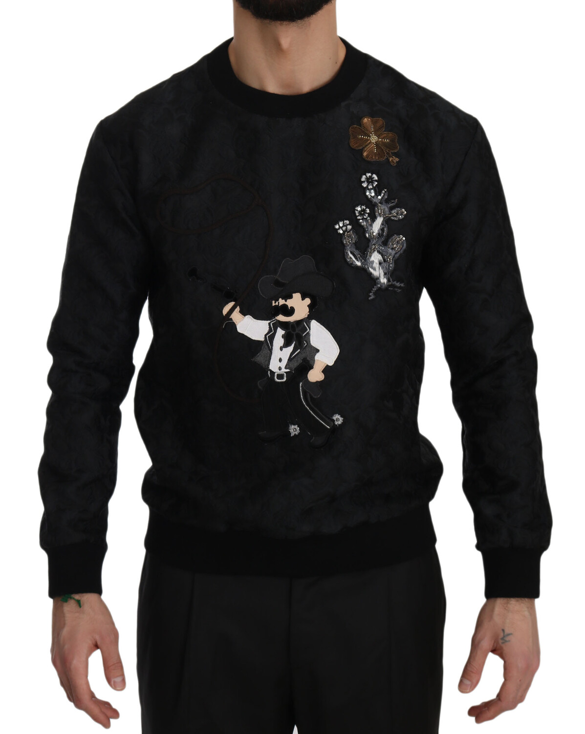 

Элегантный вышитый черный парчовый свитер Dolce & Gabbana