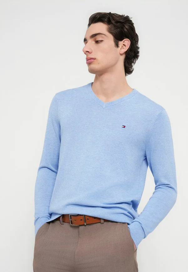Свитер с v-образным вырезом и вышивкой флага Tommy Hilfiger, Vessel Blue Heather — фото 4