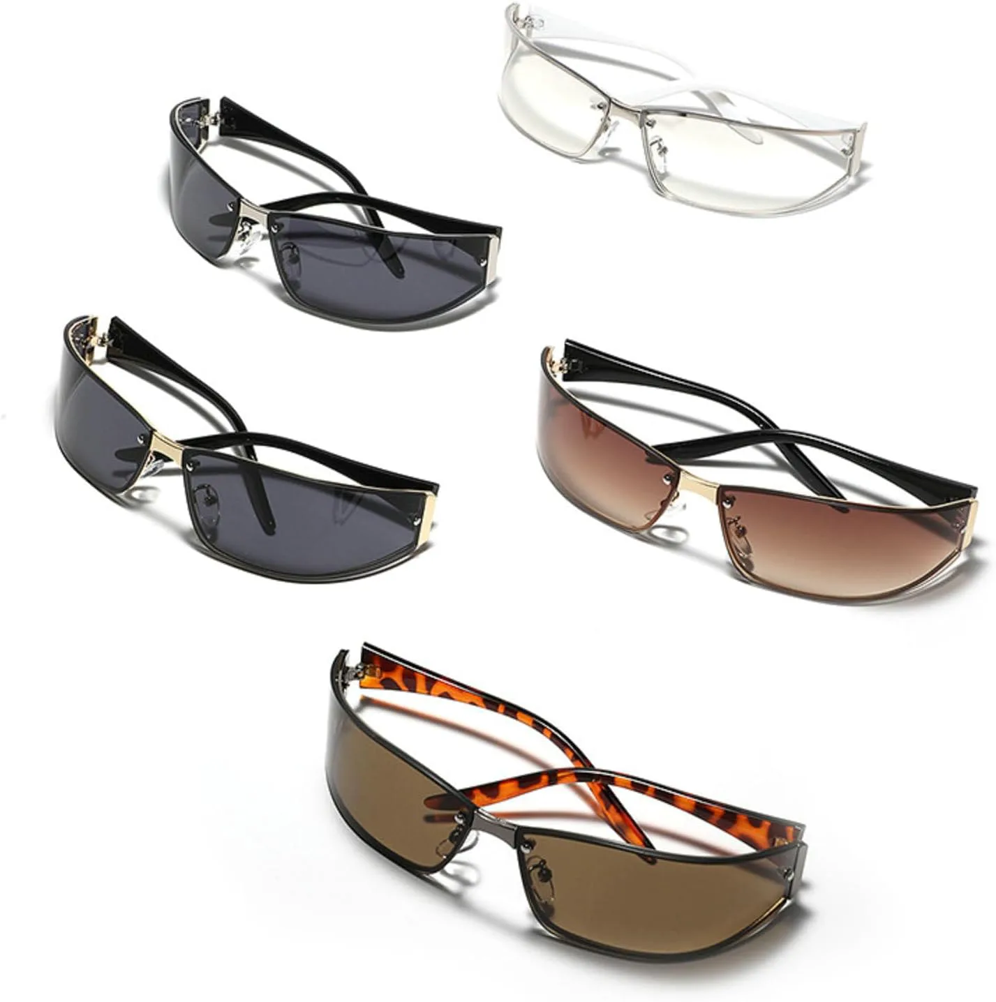 

Солнцезащитные очки Y2k для женщин, модные металлические очки Y2k, стильные солнцезащитные очки в стиле 2000-х, аксессуары для очков Y2k mincl, 2pcs-gold Gray&brown