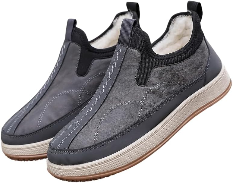 

Мужские зимние ботинки на снег, утепленные мехом, теплые, на щиколотку, с легкой ноской, для улицы, удобные для ходьбы, лоферы и слипоны для мужчин Hhhchpm, серый