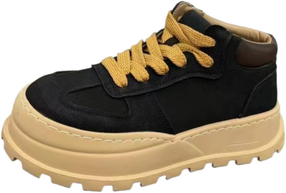 

Мужские легкие мягкие повседневные туфли с толстой кожаной подошвой, высокие кроссовки на шнуровке, удобная обувь для ходьбы Lexamen, черный