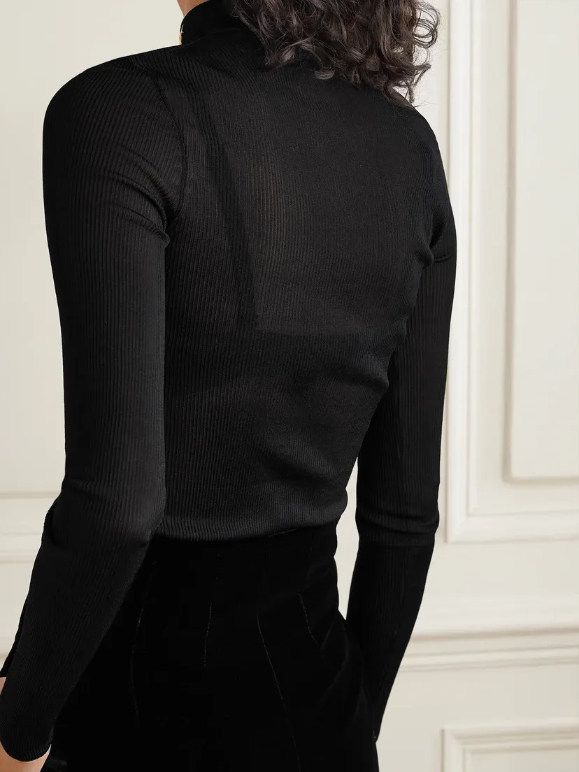 Водолазка из ребристого шелка SAINT LAURENT, черный — фото 4