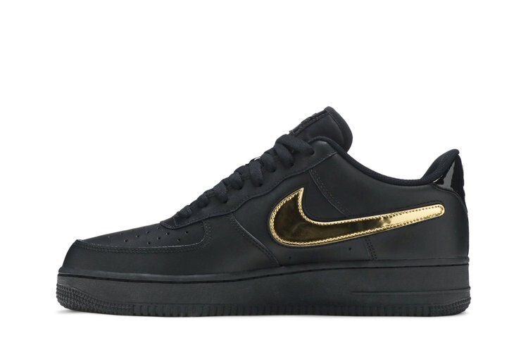 Кроссовки Nike Air Force 1 Low '07 LV8 'Removable Swoosh - Black Gold', черный — фото 3