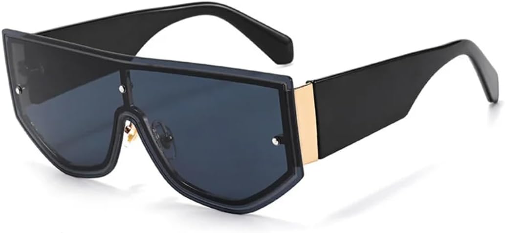 

Уникальные цельные солнцезащитные очки для женщин, большие модные солнцезащитные очки для мужчин, очки в стиле панк с защитой от УФ-излучения UV400 TYUVIVO, Black-black