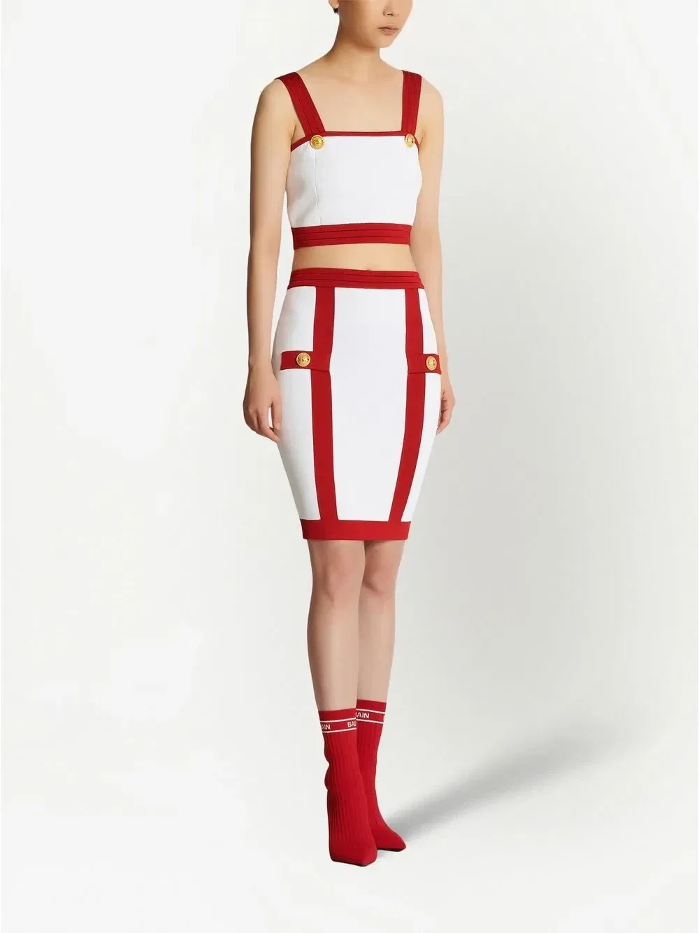Облегающая юбка с декоративными пуговицами Balmain, белый — фото 3
