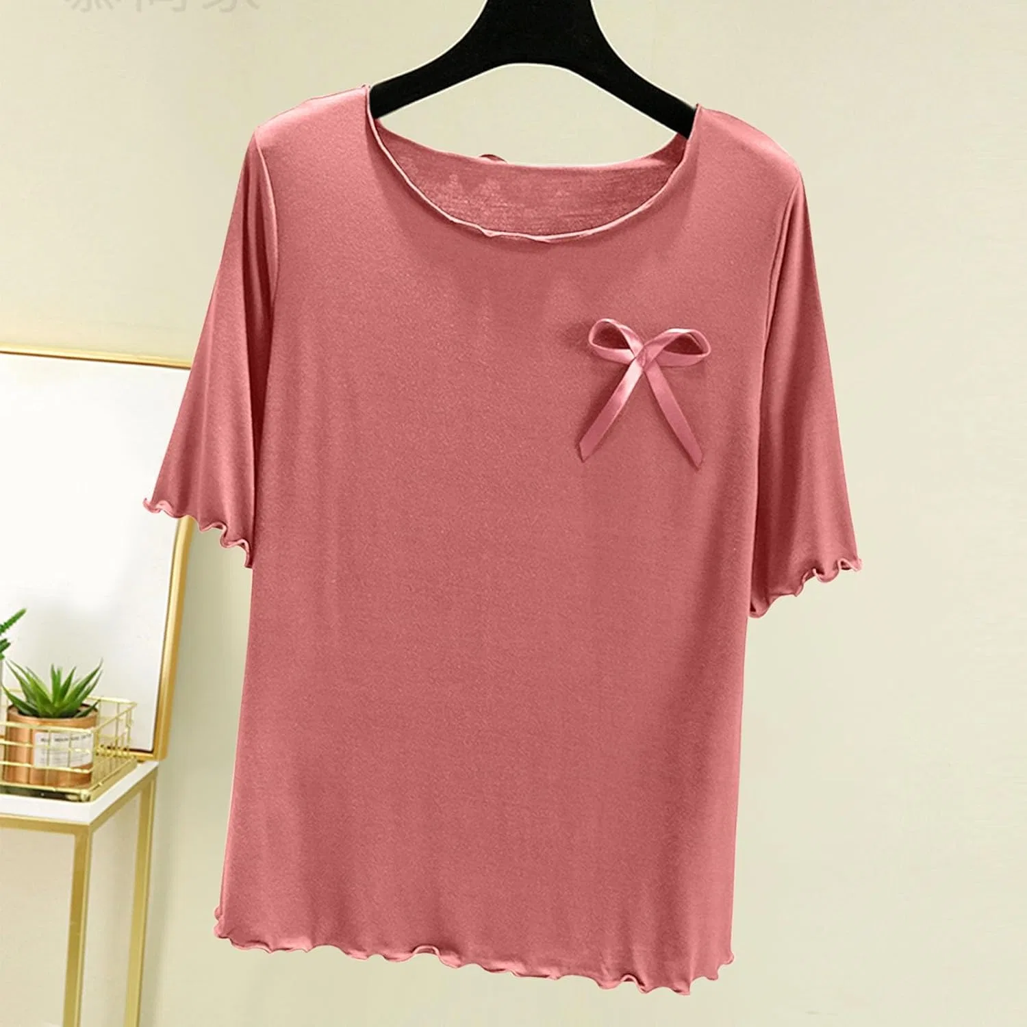 Футболка женская с круглым вырезом, свободный крой, Pink — фото 2