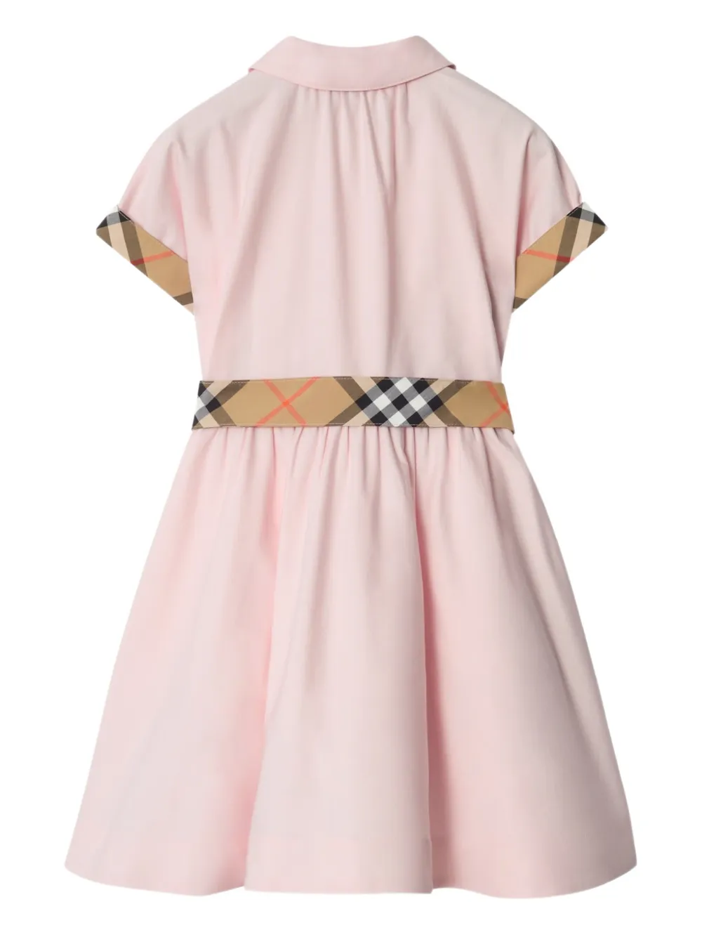 Хлопковое платье-рубашка с отделкой в клетку Burberry Kids, розовый — фото 2