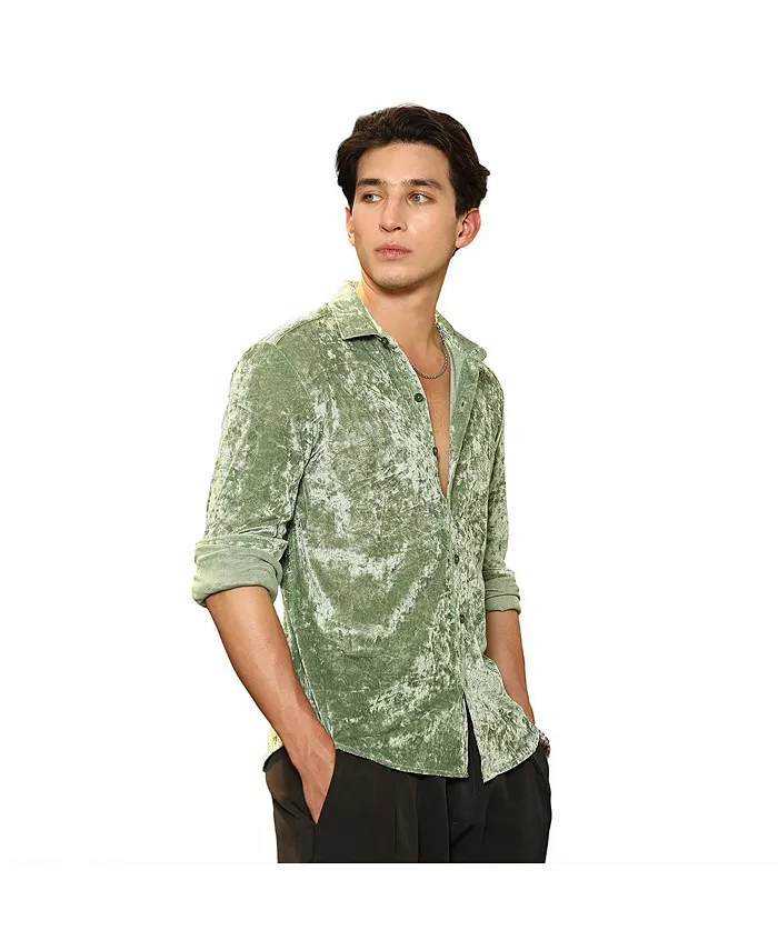 

Мужская рубашка из вельвета сплошного шалфейного цвета Campus Sutra, зеленый